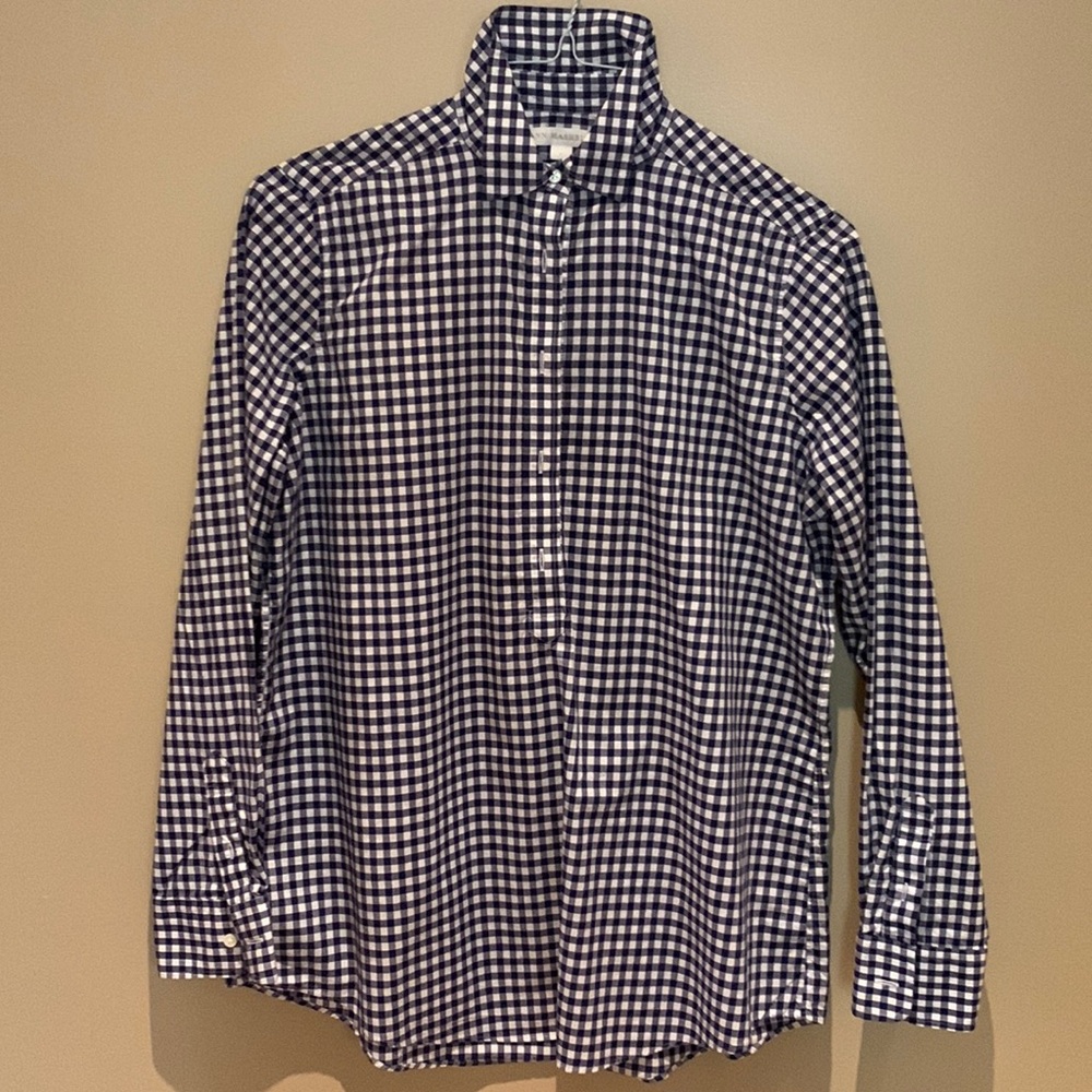 EUC Ann Mashburn Gingham Tomboy Popover Blouse
